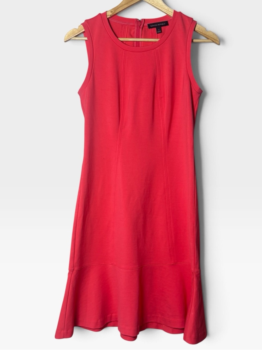 Banana Republic Coral Red Knit Flounce Hem Dress Size 2 Sleeveless
